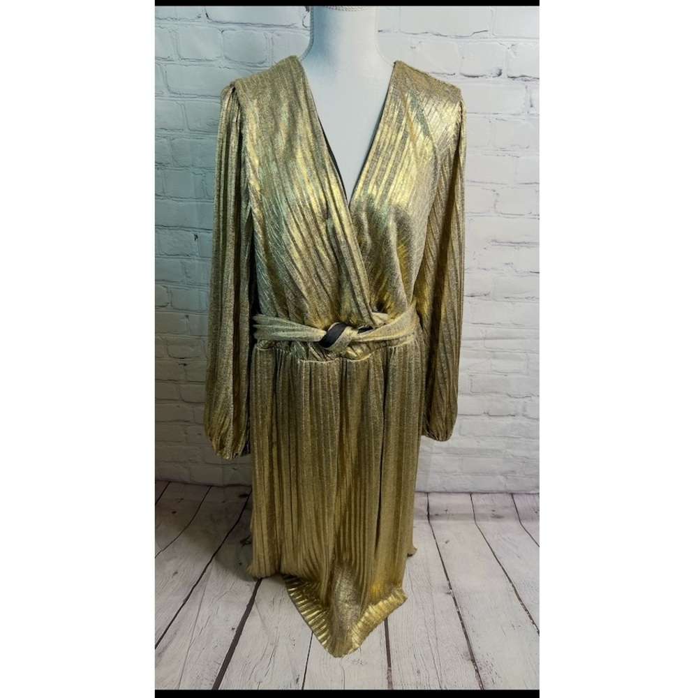 ELOQUII Gold Metallic Holiday Dress 26